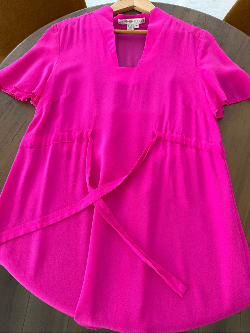 Gretchen Jones 100% Silk Hot Pink High-Low Tunic Dress Sz S USA Made - Picture 5 of 5
